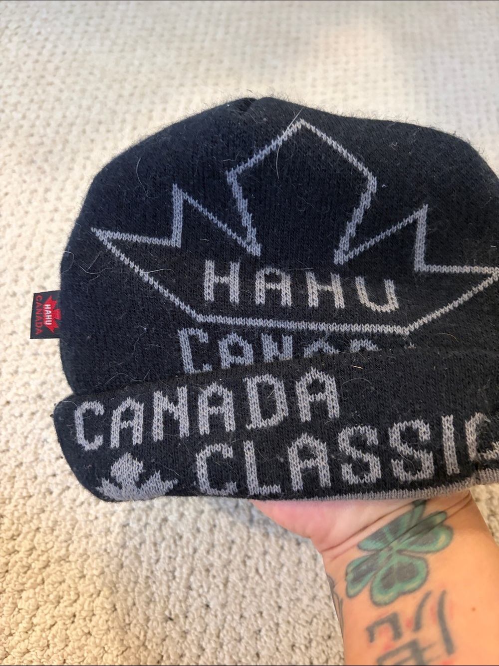Canada Classic Black Knit Beanie with Gray Logo